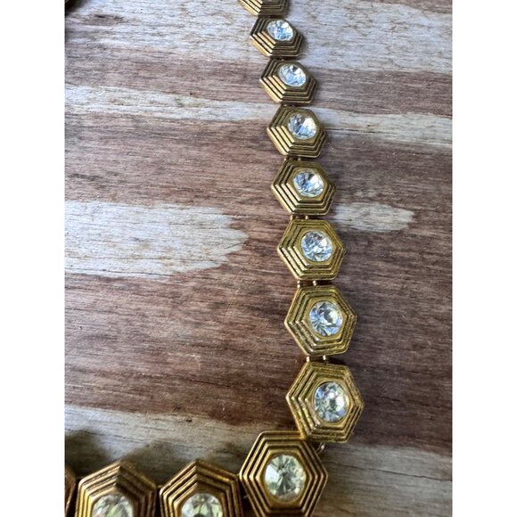 J Crew Gold Hexagonal Statement Necklace With Crystal Accents Lobster Clasp - Picture 3 of 6